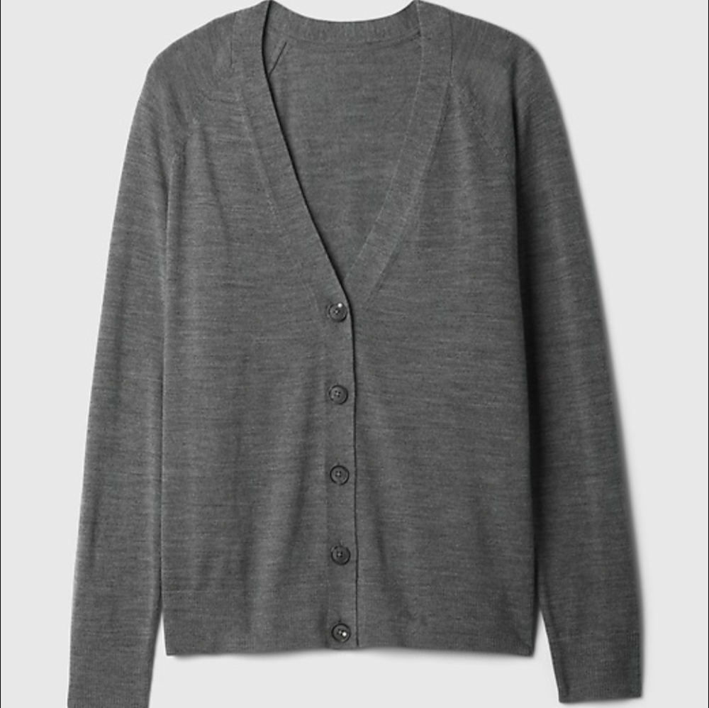 Gap Extra Fine Merino Wool cardigan button up smoky gray Eclectic Grandpa Chic